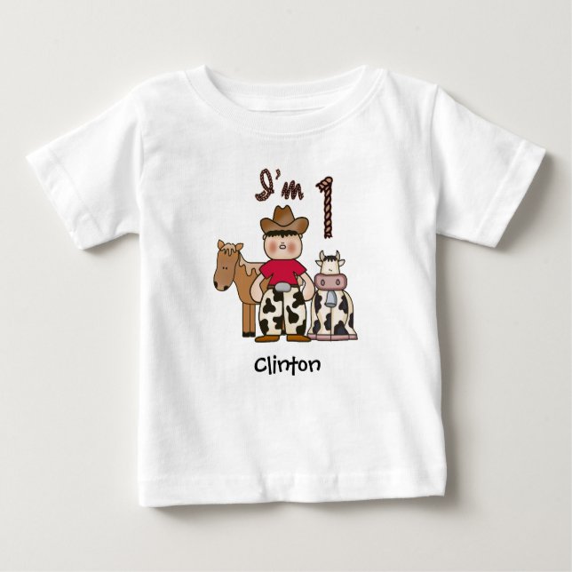 Cowboy First Birthday Baby T - Shirt (Vorderseite)