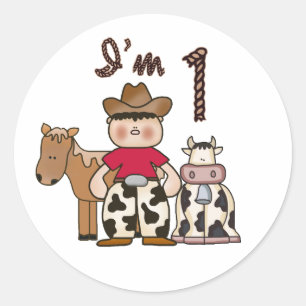 Cowboy First Birthday Classic Round Sticker