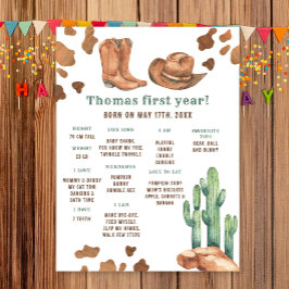 Cowboy First Birthday Milestone Geburtstag Poster