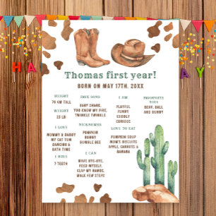 Cowboy First Birthday Milestone Geburtstag Poster