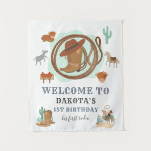 Cowboy First Birthday Party Willkommen Wandteppich