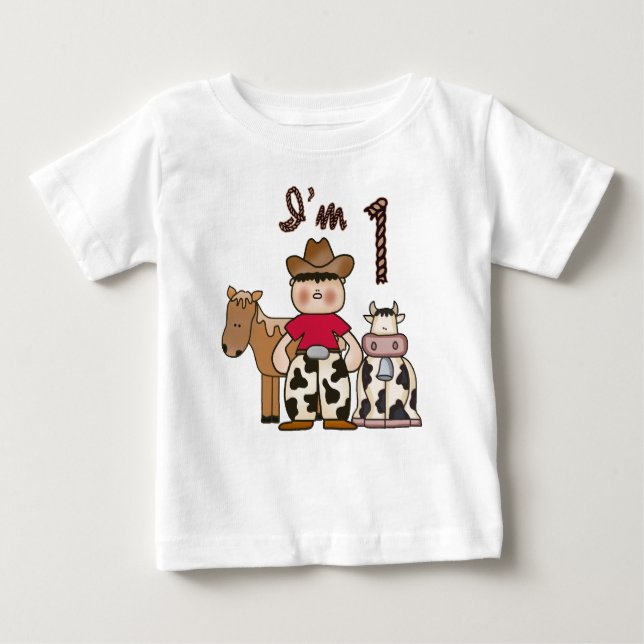 Cowboy First Geburtstag Baby T-shirt (Vorderseite)
