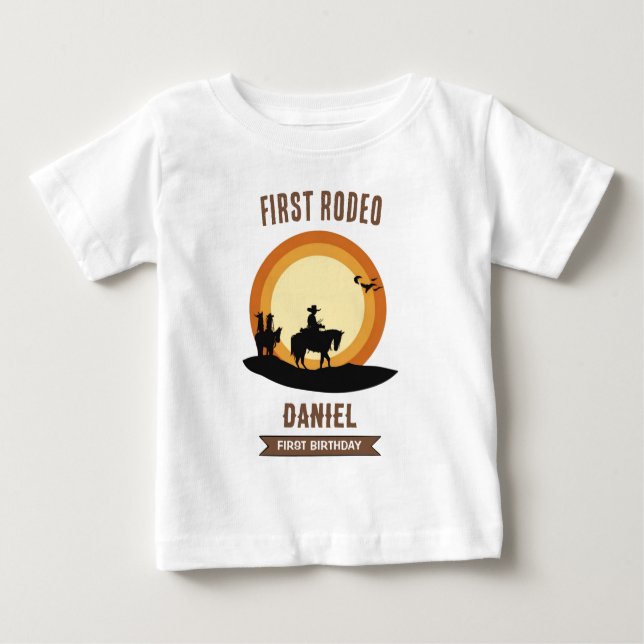 Cowboy First Geburtstag Baby T-shirt (Vorderseite)