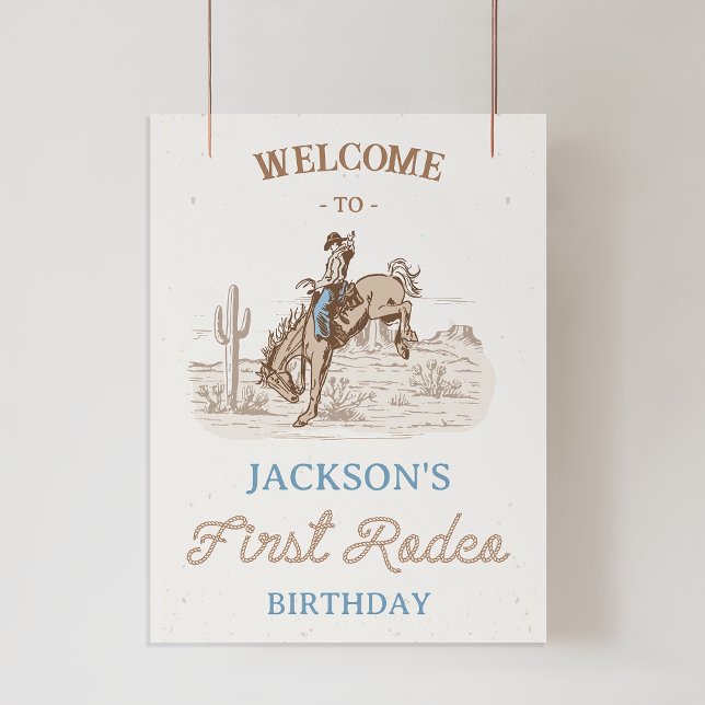 Cowboy First Rodeo 1. Geburtstag Begrüßungszeichen Fotodruck (Boys First Rodeo 1st Birthday Welcome Sign, Cowboy 1st Birthday Welcome Poster, Western Themed Rodeo)