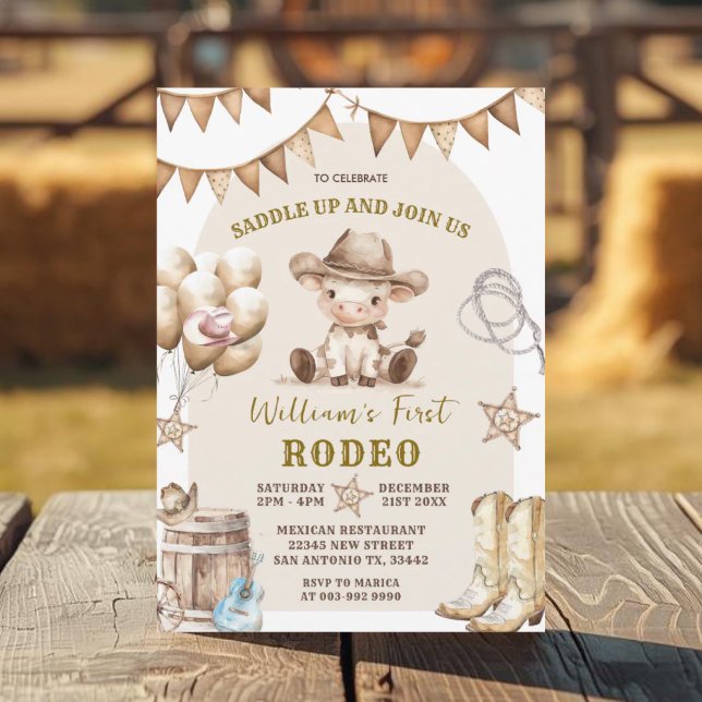 Cowboy First Rodeo Balloons Einladung zum Geburtst (Von Creator hochgeladen)