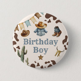 Cowboy First Rodeo Birthday Boy Button