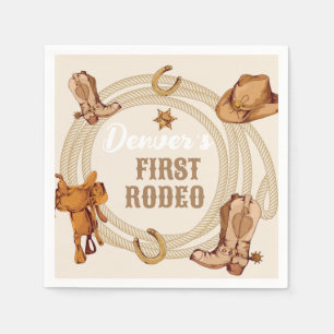 Cowboy First Rodeo Geburtstagsgeschlecht neutral Serviette