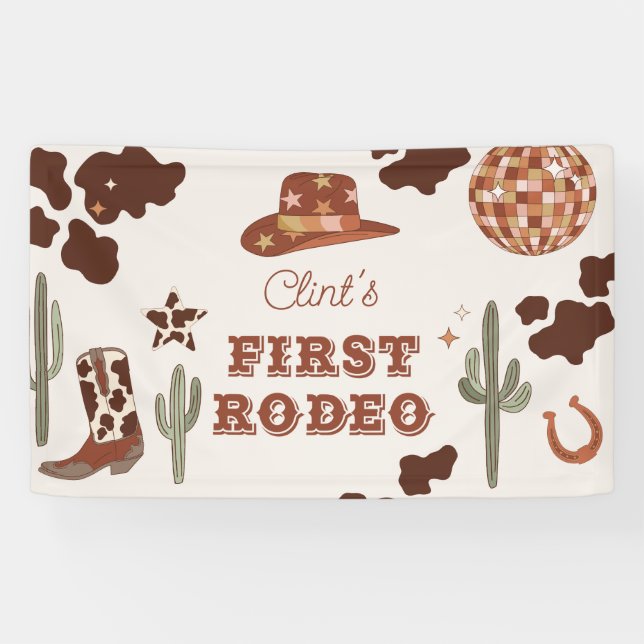 Cowboy First Rodeo Terracotta 1. Geburtstag Party Banner (Horizontal)
