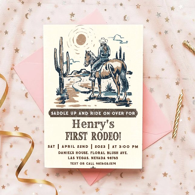 Cowboy First Rodeo Western Geburtstag Einladung (Von Creator hochgeladen)