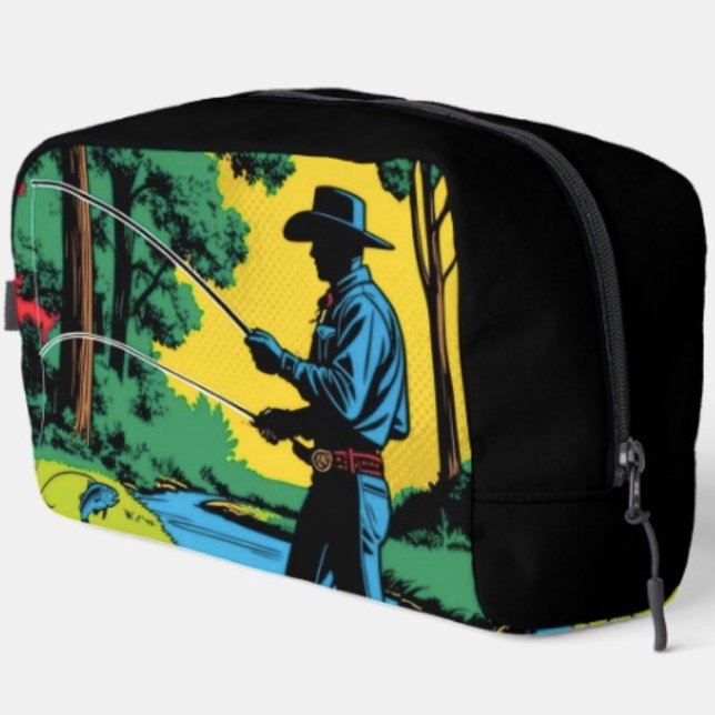 Cowboy-Fischer am Flussufer Waschbeutel (Retro Cowboy Fishing Riverside Scene toiletry bag with sturdy polyester fabric  zippered closure. )