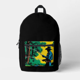 Cowboy Fisherman on Riverbank Bedruckter Rucksack