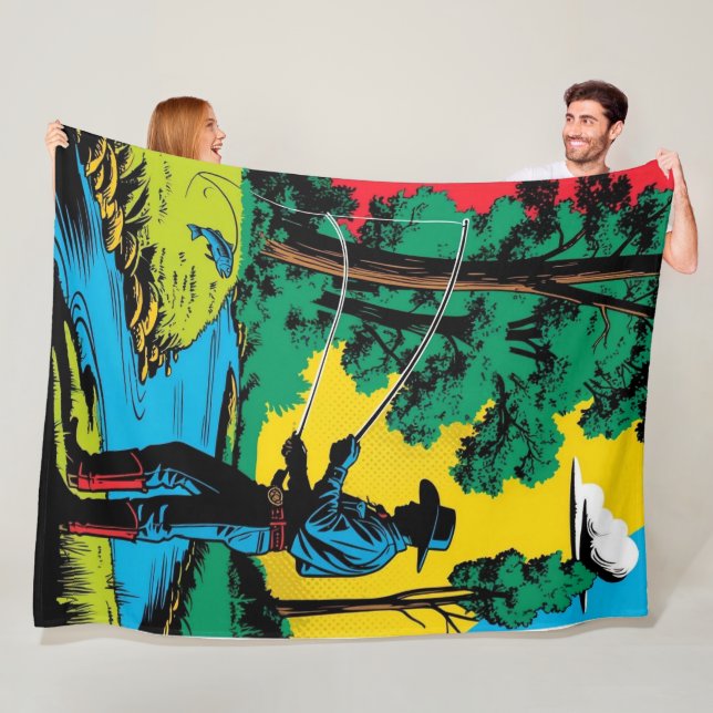Cowboy Fisherman on Riverbank  Fleece Blanket (Beispiel)