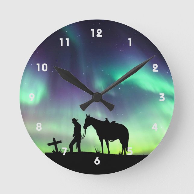 Cowboy Gebet Silhouette Wall Clock Runde Wanduhr (Vorderseite)