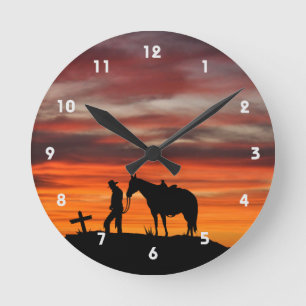 Cowboy Gebet Silhouette Wall Clock Runde Wanduhr
