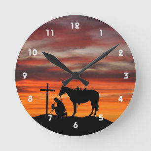 Cowboy Gebet Silhouette Wall Clock Runde Wanduhr