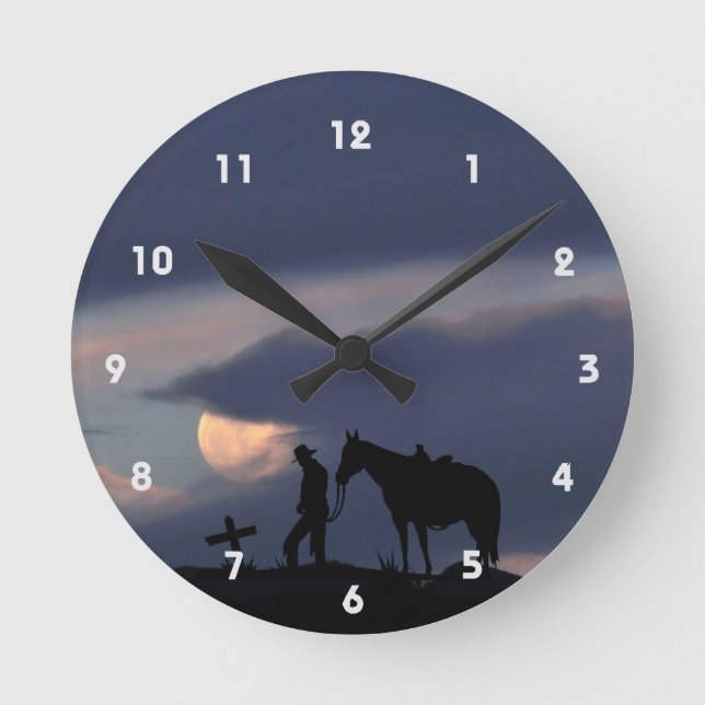Cowboy Gebet Silhouette Wall Clock Runde Wanduhr (Vorderseite)