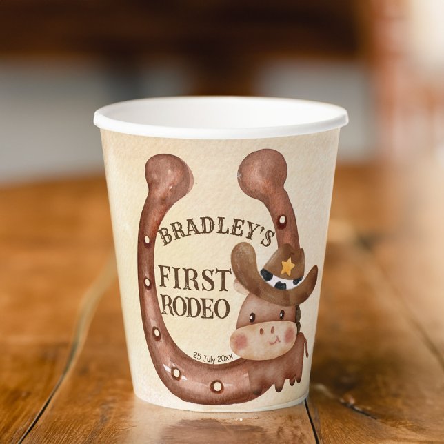 Cowboy Geburtstagsjungpferd in einem Hut Pappbecher (Cowboy birthday party baby horse in a hat custom paper cups)
