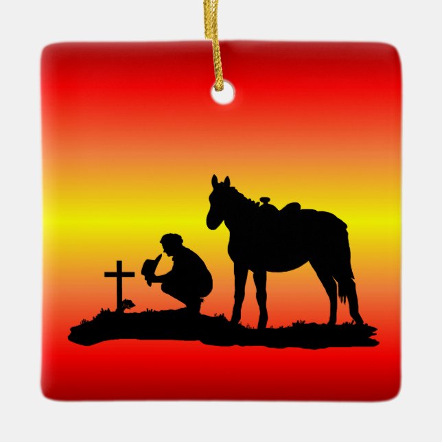 Cowboy-Gedenkveranstaltung bei Grave Silhouette Keramikornament (Vorderseite)