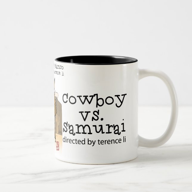 Cowboy gegen Samurai-Tasse Zweifarbige Tasse (Rechts)