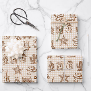 Cowboy-Geschenkpapier, Western-rustikales Geschenk Geschenkpapier Set