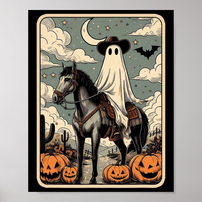 Cowboy Ghost Reitpferd Funny Tarot Card Hallowage Poster (Vorne)