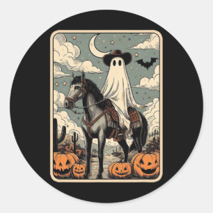 Cowboy Ghost Reitpferd Funny Tarot Card Hallowage Runder Aufkleber