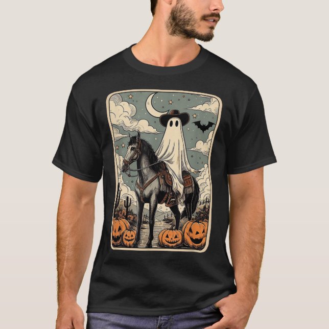 Cowboy Ghost Reitpferd Tarot Card Halloween T-Shirt (Vorderseite)