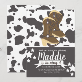 Cowboy Girl Birthday Cow Print Brown Einladung