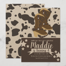 Cowboy Girl Birthday Cow Print Einladung