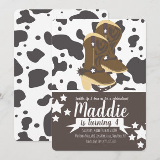Cowboy Girl Birthday Cow Print Party Einladung