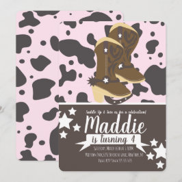 Cowboy Girl Birthday Cow Print Party | Rosa Einladung