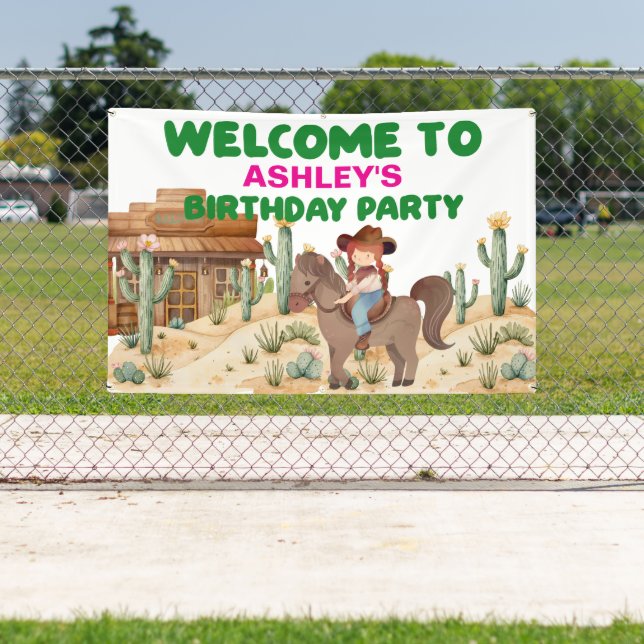 Cowboy Girl on Horse Birthday Party Willkommen Banner (InSitu)