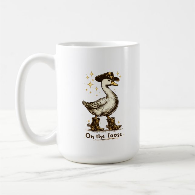 Cowboy Goose On the Loose Funny Western Art Kaffeetasse (Links)