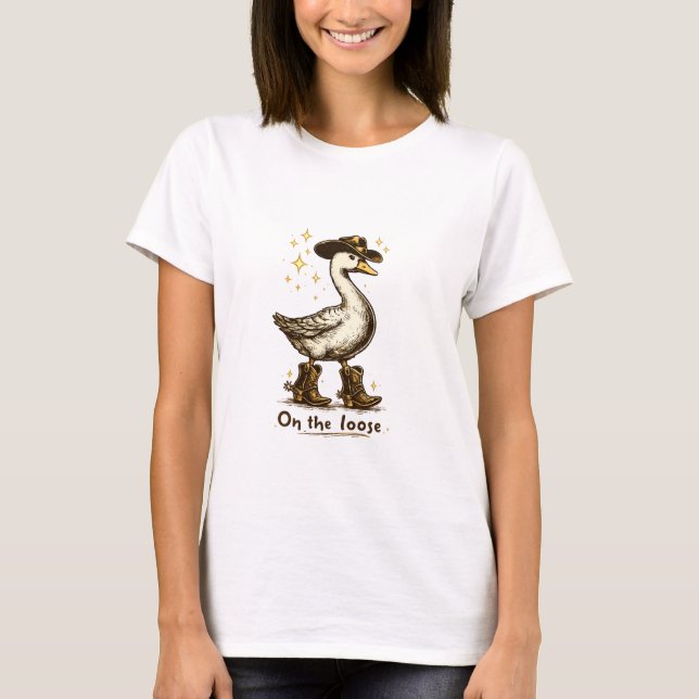 Cowboy Goose On the Loose Funny Western Art T-Shirt (Vorderseite)