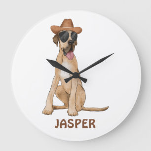 Cowboy Great Dane Dog Illustration Große Wanduhr