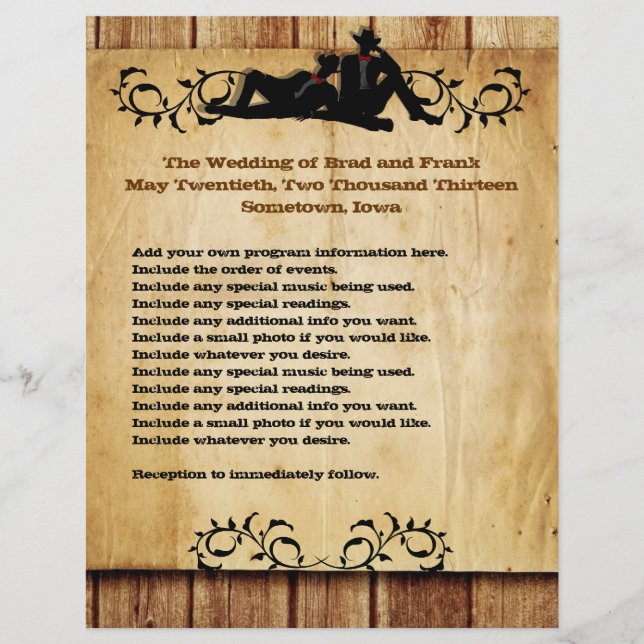 Cowboy Grooms Custom Gay Wedding Programme (Vorderseite)