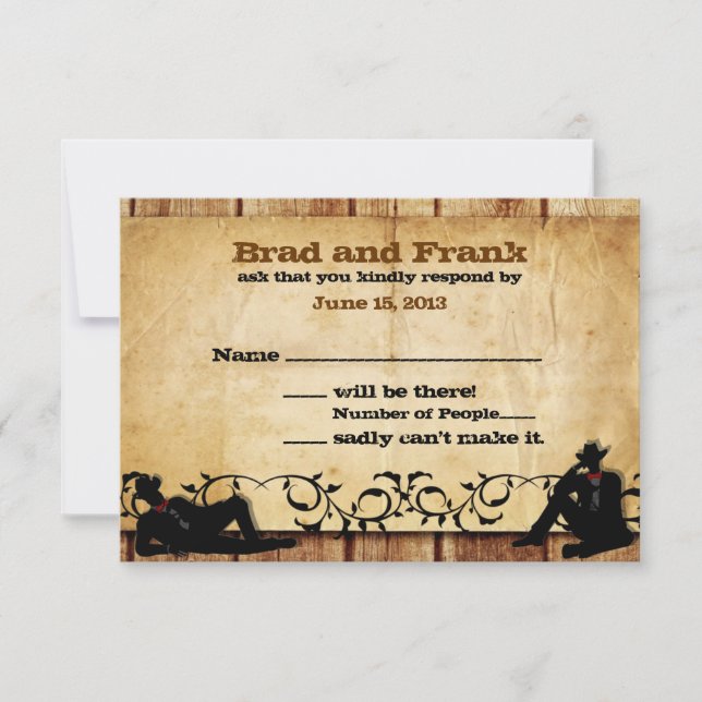 Cowboy Grooms Custom Gay Wedding RSVP Cards (Vorderseite)