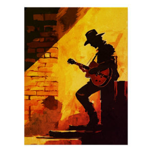 Cowboy Guitarist Wall Art - Rustikaler Western Mus Poster