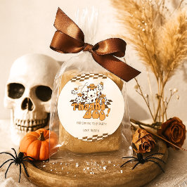 Cowboy Halloween Checkered Pattern Dank Boo Runder Aufkleber