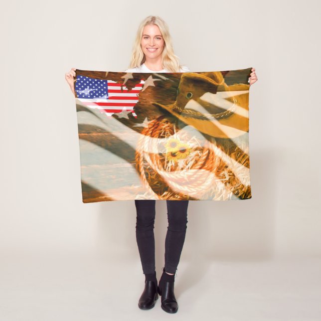 Cowboy Hat American Flag Sunray Fleecedecke (Beispiel)