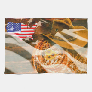 Cowboy Hat American Flag Sunray Geschirrtuch