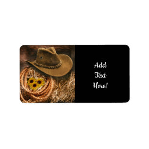 Cowboy Hat Barn Lasso Straw Bale Sonnenblumen Adressaufkleber