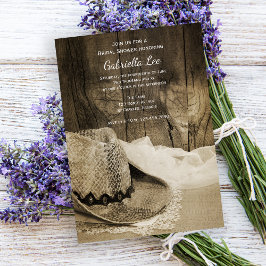 Cowboy Hat Barn Wood Western Brautparty Sepia Einladung