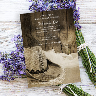 Cowboy Hat Barn Wood Western Brautparty Sepia Einladung