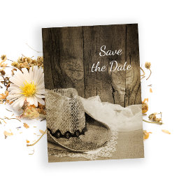 Cowboy Hat Barn Wood Western Hochzeit Retten Sie d Save The Date