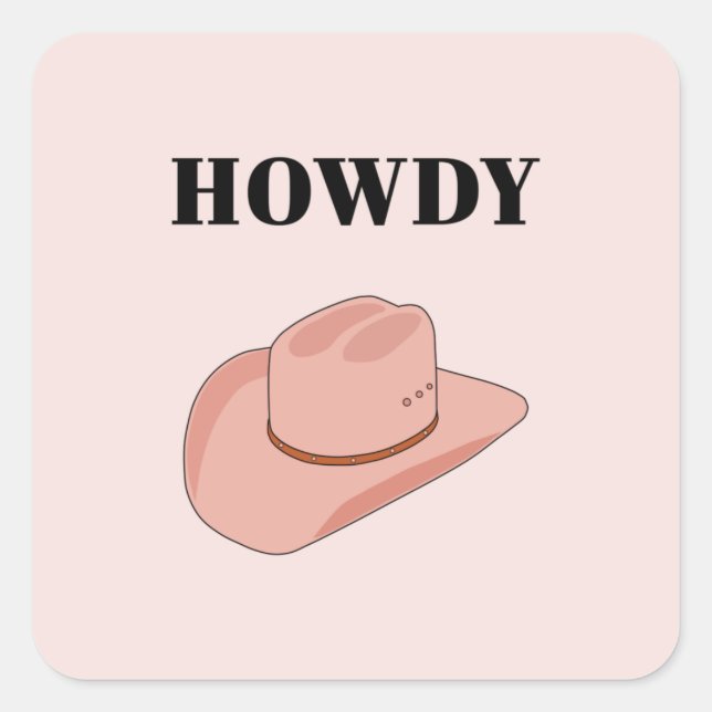 Cowboy Hat Howdy Peach Boho Quadratischer Aufkleber (Vorderseite)