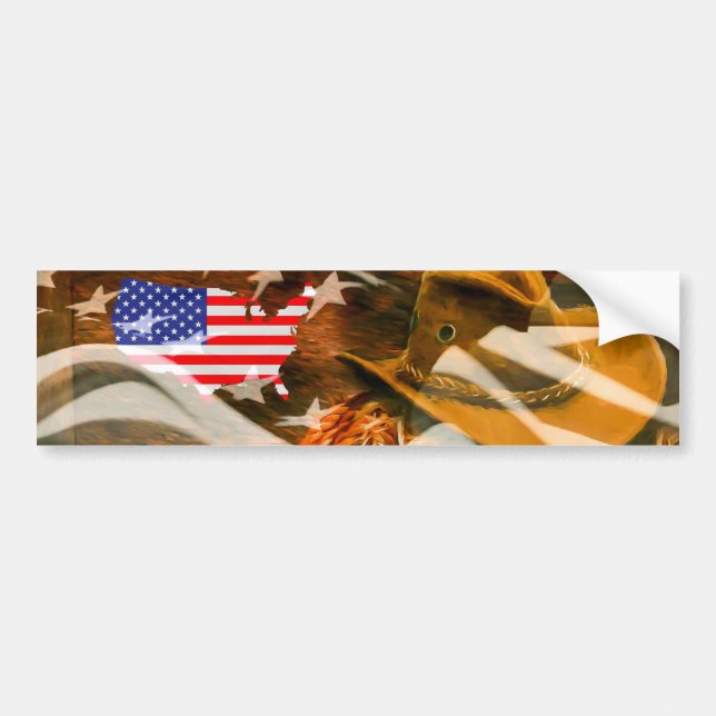 Cowboy Hat Lasso American Flag Sunray Autoaufkleber (Vorne)