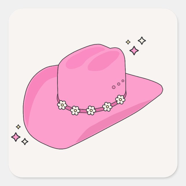 Cowboy Hat Preppy Pink Quadratischer Aufkleber (Vorderseite)