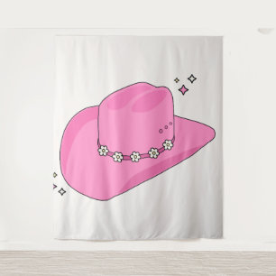 Cowboy Hat Preppy Pink Wandteppich