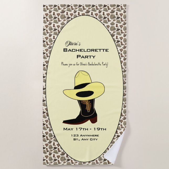 Cowboy Hat Shoes Muster Junggeselinnen-Abschied Strandtuch (Vorderseite)
